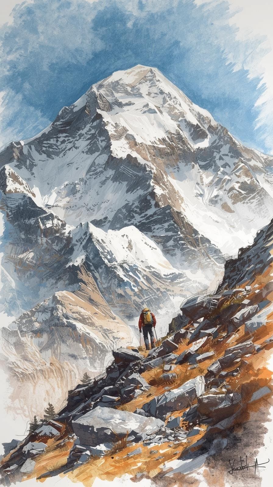 unchosen style direction — Wanderer's Ink-Wash Sketch